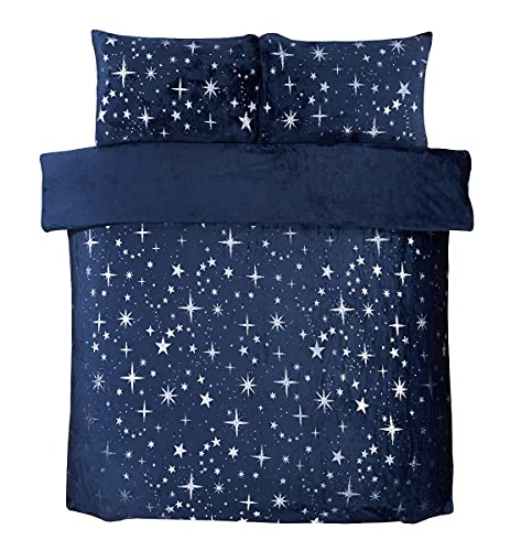 Sleepdown Scattered Stars - Juego de Funda de edredón con Fundas de Almohada, Color Azul Marino, cálido, Suave, acogedora, con diseño de Estrellas