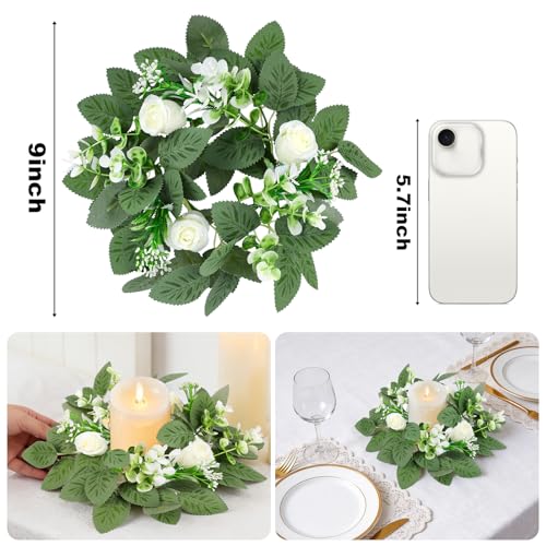 Condition photo showing New/Like New for 10pcs wedding rose candle rings artificial floral eucalyptus leaves wreaths