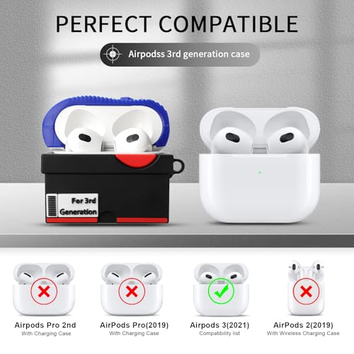 Image of Gedicht [2Pack] for Apple Airpods 3rd Generation Case Cover, Cute Cartoon Shoe Box Soft Silicone Protective Cases for AirPods 3 Case with Keychain for Women Men, Red+Dark Blue