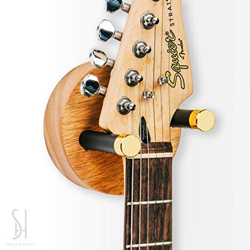 Stelle & Hegen Premium Guitar Hanger and Guitar Wall Mount Hanger Hook Holder for Electric, Bass and Acoustic Guitars. Guitar Accessories, Guitar Gifts for Musicians - Natural Wood