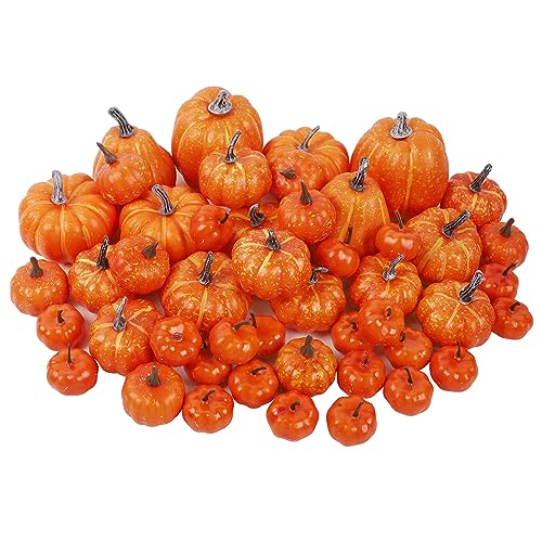 Image of winemana 46 Pcs Artificial Pumpkins Fall Decorations, Orange | Assorted Size, Foam Fake Pumpkins for Crafts, Table Centerpiece Indoor Mantel, Thanksgiving Harvest Autumn Decor