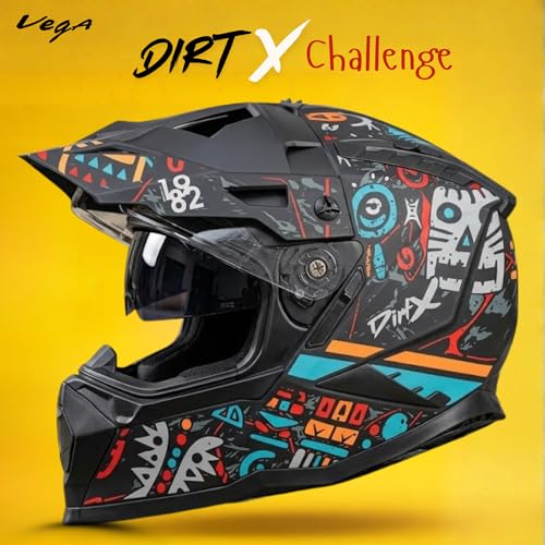 Image of Vega VF 11 Dirt-X Challenge Full Face Riding Helmet with Matte Shock Absorbing Shell, Aerodynamic Design, Ventilated Interior, Aggressive Racing Styling Dull Black Red -XL