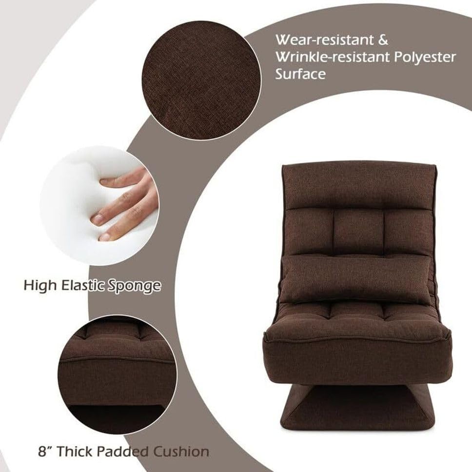 Image of Modern Single Seater Lounge Chair with Thick Cushioned Seat & Backrest | Soft Fabric Upholstery | Comfortable Accent Recliner Style Chair for Living Room & Bedroom, Color: Brown