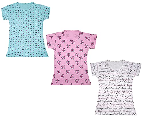 Image of indi weaves Girls Printed Cotton Half Sleeves Tshirts (Pack of 3)