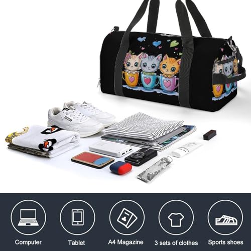Teacup Cat Sports Gym Bag Travel Duffel Bag Weekender Bag Yoga Bag for Men Women4