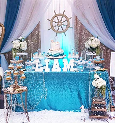 Image of B-COOL Rectangle Sequin Tablecloth Aqua Blue Table Cloths Seamless Tablecloth 60x102 Inch for Wedding Mermaid Theme Party Banquet