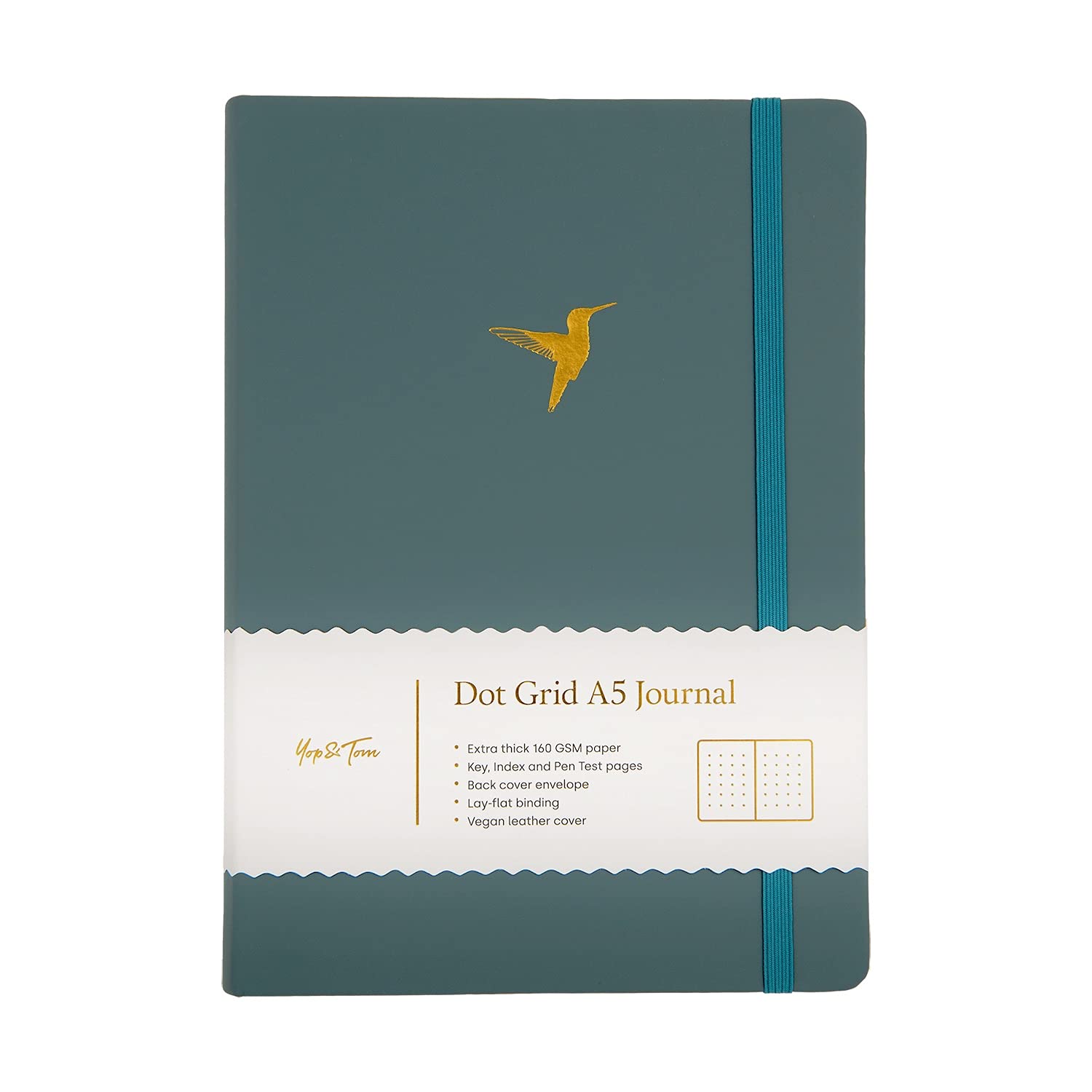 Yop & TomDot Grid Journal - Hummingbird - A5 Notebook with Extra Thick Paper (160 GSM) and Lay-Flat Binding - Bullet Grid Journal - Deep Ocean