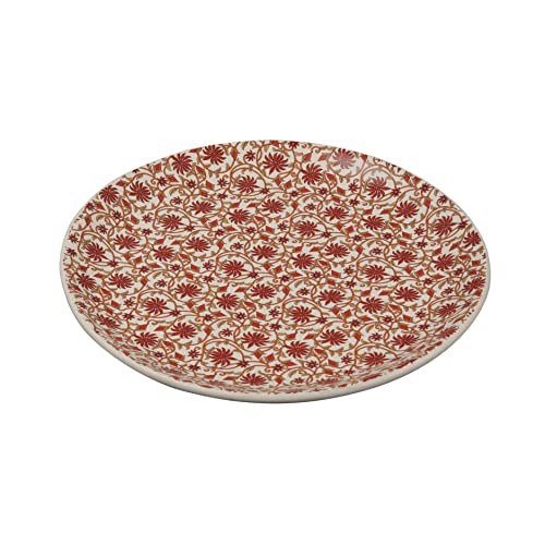 Image of Miah Decor Handcrafted Ceramic /Stoneware Dinner Plates Set-Pack of 4 |Red Flower Matte Floral Design|Dia-10 |Microwave,Oven,Freezer & Dishware Safe |MD-152AF
