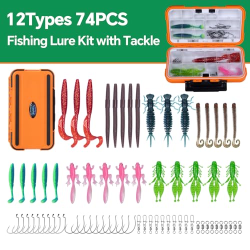 Image of Clearance Bionics-Designed Durable Soft Plastic Fishing Lures Kit with Bonus Accessories, 3 /4 /5 /6 Inch, 9-Type Lifelike Swimbaits in One Gear Set Included Tackle Box for Bass