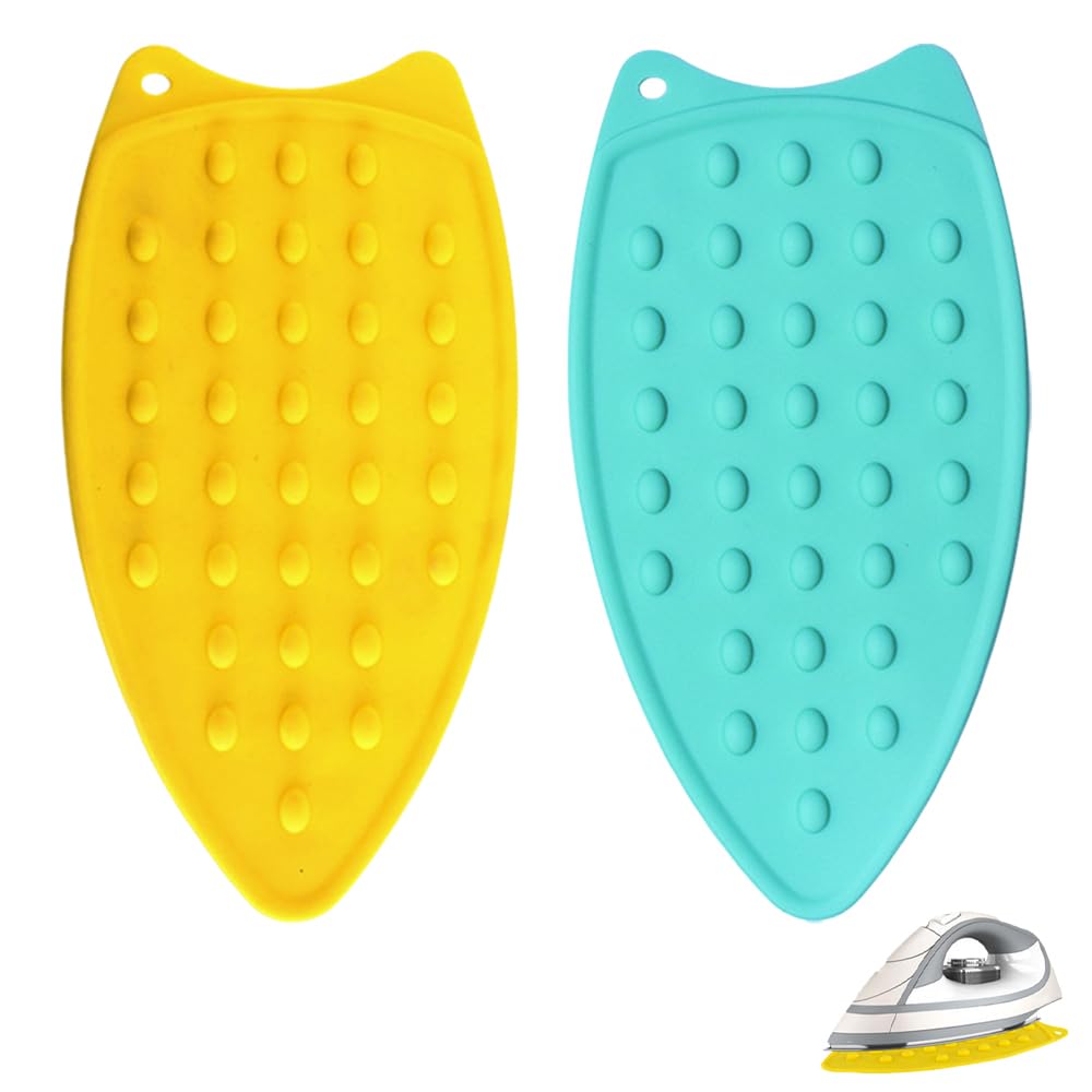 Raqifaya Lime Green/Yellow 2Pcs Silicone Iron Rest Pad Portable Iron Heat Resistant Pad Multipurpose Iron Rest Plate Universal Ironing Board For Home Hot Ironing Tool