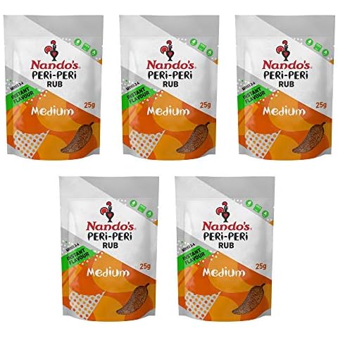 Nando's PERi-PERi Medium Dry Rub - BBQ Seasoning Instant Flavor with a Blend of Garlic, Herbs and Spices with PERi-Peri 25g Bags (5PK) Cover