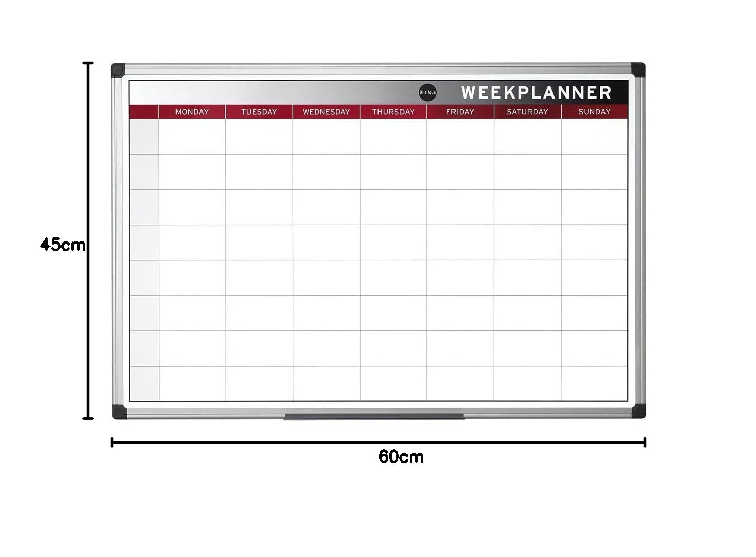 Bi-Office Planificateur Semaine magnétique cadre aluminium 60 x 45 cm