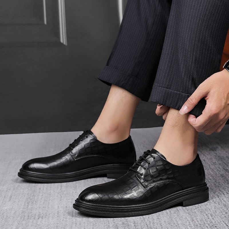 Men's Retro Oxford Shoes Formal Business Casual Oxford Trendy Plaid Upper Tuxedo Shoes for Men Fashion Classic Round-Toe Lace Up Low Top Leather Dress Shoes(7.5)2