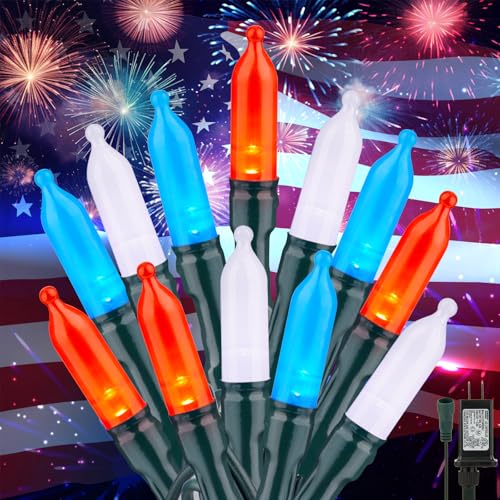 Image of Minetom Red White Blue LED Lights - 100 Count 4th July Decoration Connectable Patriotic Mini String Lights Waterproof for Indoor Outdoor Xmas Holiday Party Patio Independence Day Decoration