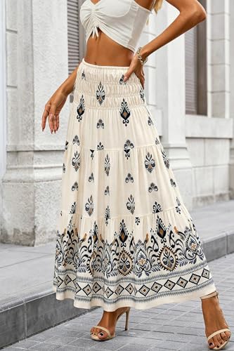 Image of CFLONGE Summer Maxi Skirts for Women 2026 Trendy Floral A Line Boho Skirt
