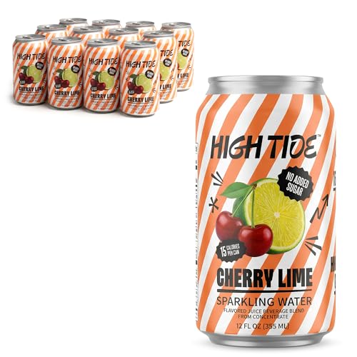 Image of High Tide Cherry Lime Sparkling Water - Flavored Carbonated Water Beverage, 15 Calories per Can, Made with Real Cherry & Lime Juice Concentrate, No Added Sugar - 12 Fl Oz per Can