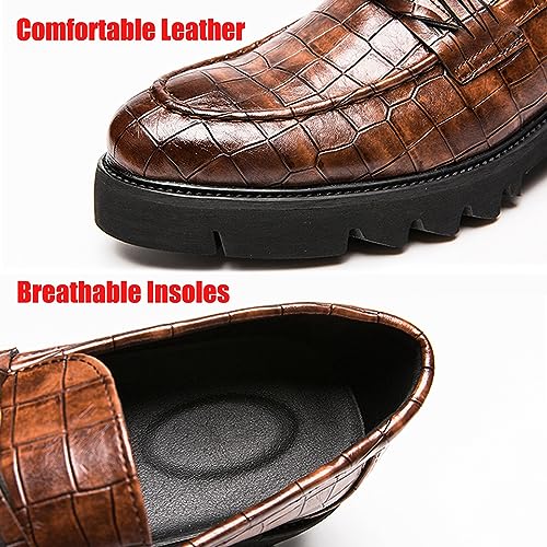 Optigard Men's Leather Platform Slip on Dress Shoes,Fashion Printed Casual Comfortable Business Formal Shoes3