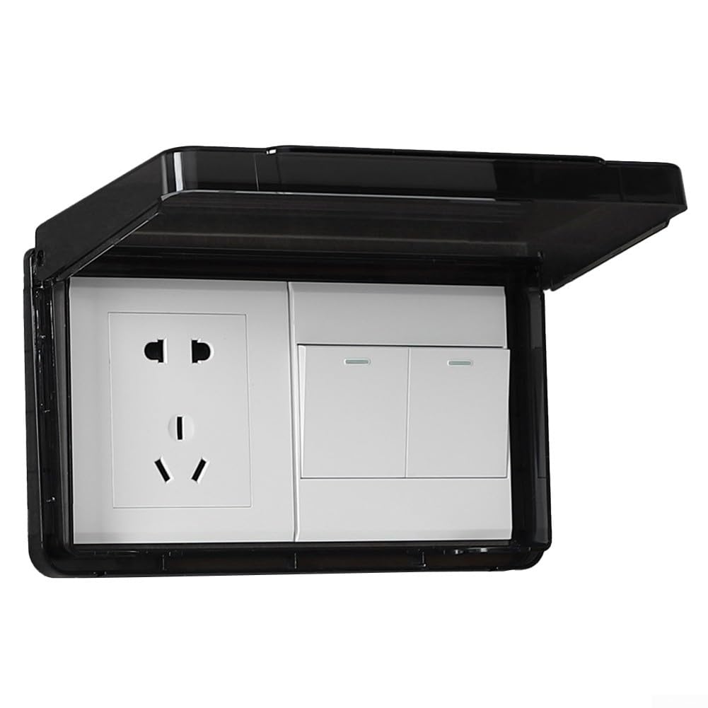 Thin and Waterproof Wall Switch Cover for Type 86 Double Socket Seamless Integration with Decor (Black)