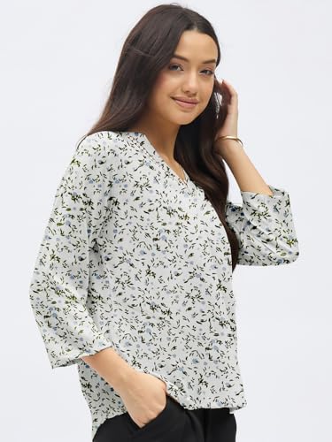 Image of SheWill Printed Top with Contrast Tipping - Stylish Ethnic & Western Tops for Women - Summer Travel Wear, Trendy Tops for Jeans, Lightweight & Comfortable Casual Wear