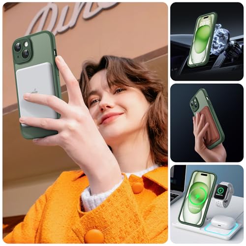 Image of TOCOL for iPhone 15 Case, Compatible with Magsafe, Full Camera Protection, Built-in Magnetic Ring, Drop Protection, Translucent Matte Phone Case for iPhone 15 6.1 inch (Alpine Green)