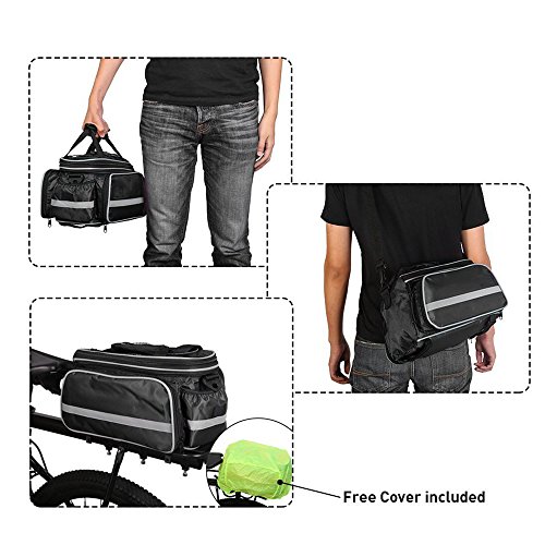 HSTYAIG Bike Bag Bicycle Pannier Waterproof Multi-Function Excursion Cycling Bicycle Bike Rear Seat Trunk Bag Carrying Luggage Package Rack Panniers with Rainproof Cover (Black) - Thumbnail 2