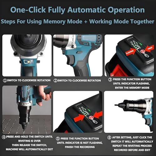 Heavy Duty Cordless Electric Rivet Gun - Automatic Riveting Tool for M3-M12 Rivets, 5.2Ah Battery Included, Efficient Electric Rivet Nut Gun for DIY and Professional Use