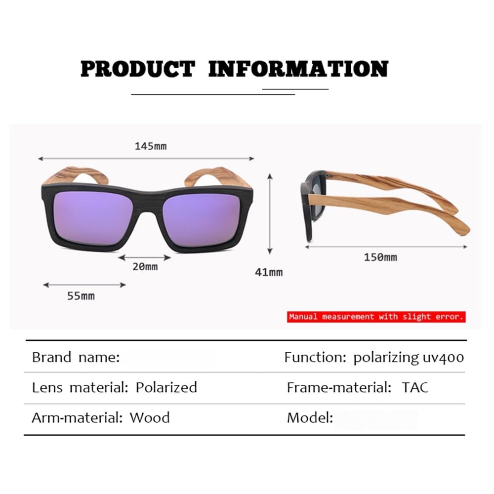 Gafas de sol con montura de bambú negro polarizadas UV400, gafas TAC de moda para hombres y mujeres que conducen al aire libre.
