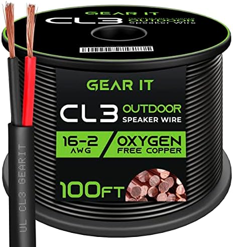 GearIT 16/2 Speaker Wire (100 Feet) 16AWG Gauge - Outdoor Direct Burial in Ground/in Wall / CL3 CL2 Rated / 2 Conductors - OFC Oxygen-Free Copper, Black 100ft
