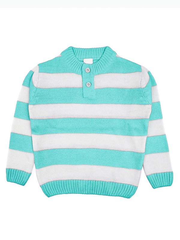Image of CHKOKKO Boys Woolen Round Neck Sweaters Winter Sweatshirts 8-9 Years Green White