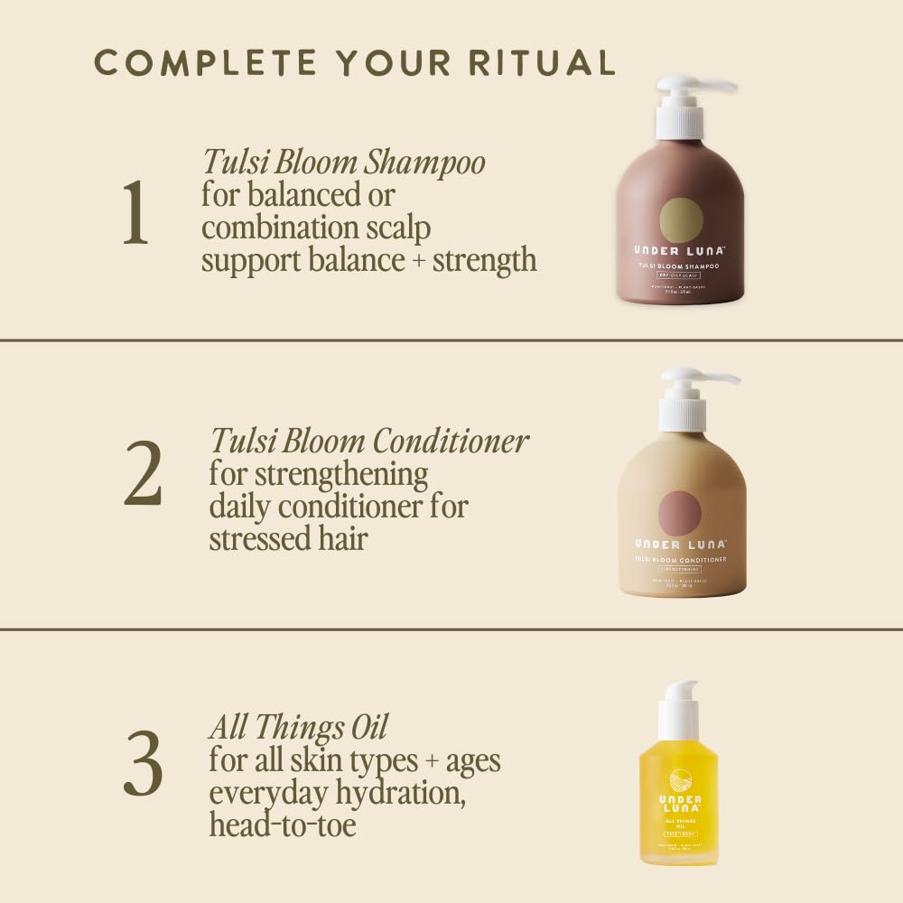 Under Luna Tulsi Bloom Shampoo | Balanced & Combination Scalps | Supports Scalp Vitality Through Stress, Hormonal & Seasonal Shifts | Sulfate-Free, pH Balanced, Vegan & Color-Safe | 9.5 fl oz