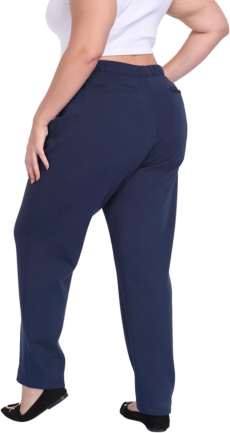 Plus Size Sweatpants for Women Pull-On Dress Pants with Pockets Casual Business Work Trousers for Travel - Image 2