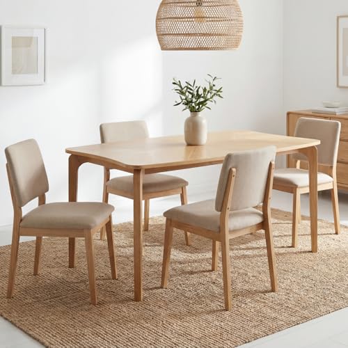 Image of DUOMAY Mid-Century Modern Oak Color Dining Table, 63 inch Rectangular Kitchen Table with Solid Wood Legs, Curved Edges, 6-Person Table for Dining Room Living Room Kitchen