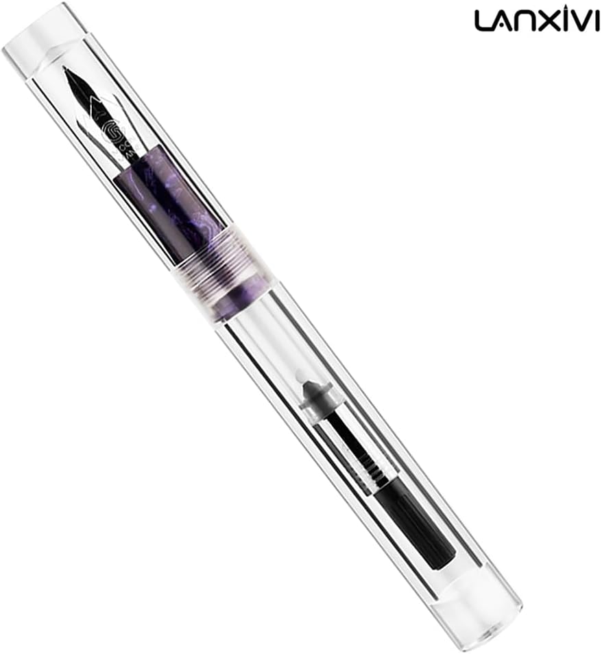 Lanxivi Majohn C1 Fountain Pen Medium Nib, Clear Transparent Acrylic Resin, Mini Pocket Pen, Eyedropper,Cartridges and Converter Filling