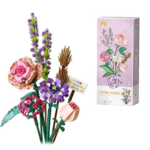 Nayels Blumenstrauß Bausteine, 568 Teilige künstliche Blumen Bausatz, DIY Botanik Kollektion Deko Geschenk für Erwachsene Kompatibel mit Lego 10280 Creator Flower Bouquet - ohne Vase (Lila und Rosa) Cover
