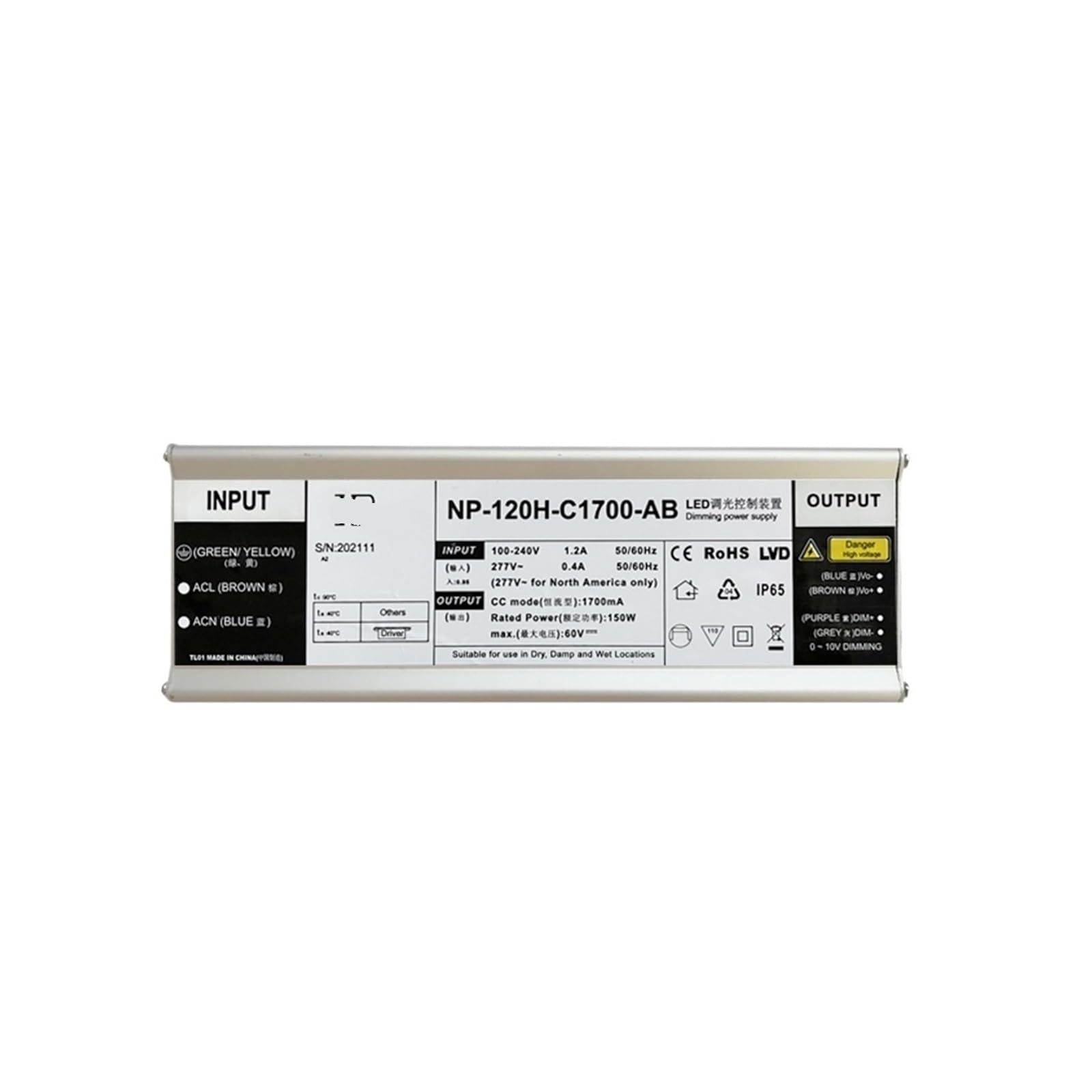 Alimentation LED 100W étanche avec gradation 0-10V pour varier l'intensité lumineuse