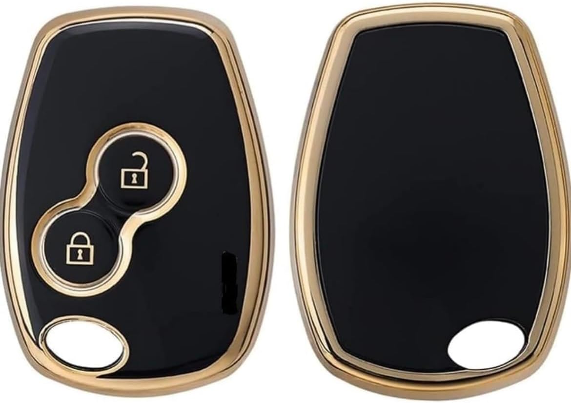 TPU Car Key Cover Black & Golden Compatible for Renault Duster,Logan,Verito,Lodgy Nissan Terrano (Renault & Nissan, 2 Button Remote Key)