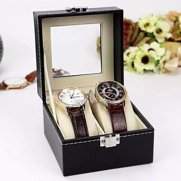 Amarme - Porta Relógios Maleta Organizadora para Relógios Estojo Couro Sintético Preto, Compartimentos Individuais, Proteção Premium e Design Sofisticado (2 Divisórias)