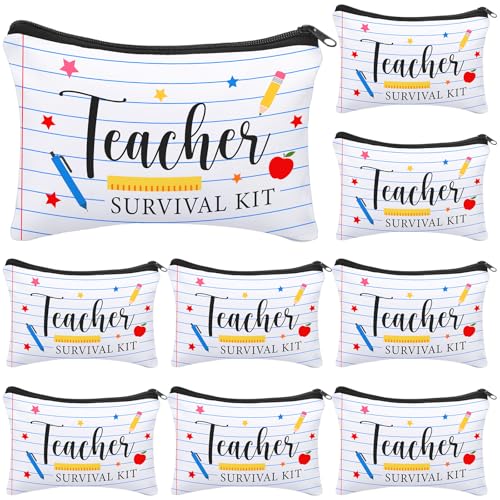 12 Pcs Teacher Appreciation Gifts Bulk Teacher Survival Kit Makeup Bag Pencil Pouch Bag Notebooks Designs Back to Shcool Thank You Gifts in Bulk for Women Employee Staff Travel Supplies 6 x 10 Inch