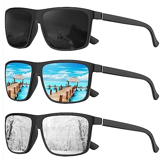 KALIYADI Polarized Sunglasses for Men and Women, Mens Sunglasses Polarized with UV Protection for Driving Fishing Golf (3 Packs)