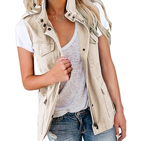 Maxwinee Women Summer Gilet Stand Collar Lightweight Vest Utility Waistcoat Sleeveless Jacket Cover