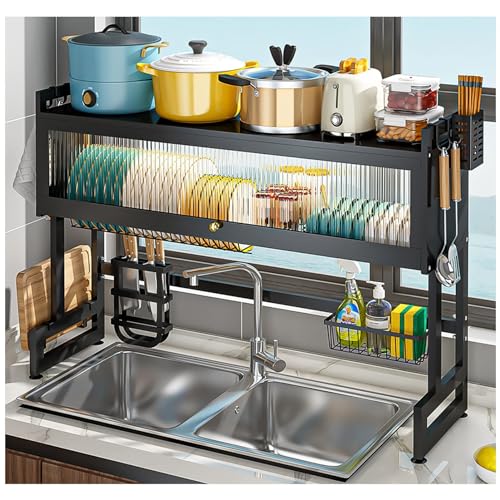 Over Sink Storage Rack with Dustproof Cover - Durable Steel