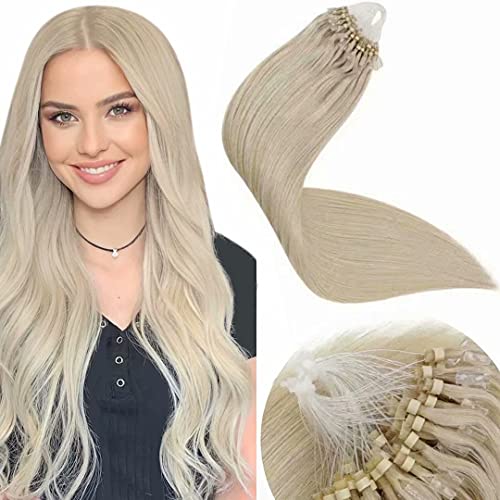 LaaVoo Blonde Loop Hair Extensions Micro Human Hair Extensions #24 Light Blonde Real Remy Straight Invisible Micro Beads Hair Extensions Human Hair 22 Inch 50g/50s