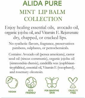 Mint Lip Balm Collection, Vegan Set, Beeswax Free, with Organic Jojoba and Avocado Oil, Vitamin E, Natural Moisturizer for Dry, Chapped Lips, 3 Tube Set
