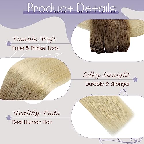 Image of Full Shine 22 Inch Weft Hair Extensions 105G, Balayage Hair Weft | Color 3 Fading To 8 And 613 Blonde, Straight Brazilian Hair, Remy Hair Extensions, Daily Wear