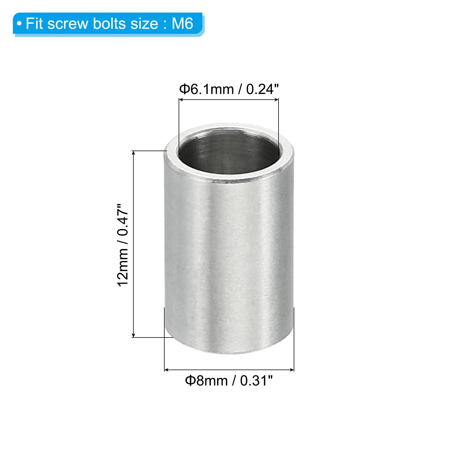 PATIKIL M6 Distanziali in Acciaio Inossidabile, 5pz Distanziatore Metallico Acciaio Inossidabile 6,1mm ID x 8mm OD x 12mm L Stainless Steel Spacer Vite Rotondo per 1/4 M6 Bulloni a Vite PATIKIL M6 Distanziali in Acciaio Inossidabile, 5pz Distanziatore Metallico Acciaio Inossidabile 6,1mm ID x 8mm OD x 12mm L Stainless Steel Spacer Vite Rotondo per 1/4 M6 Bulloni a Vite