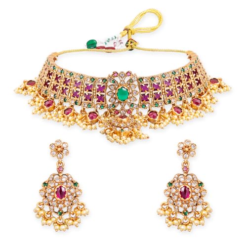 Image of Rubans Choker Set Gold Plated Kundan Traditional Jewellery Gift for Women & Girls