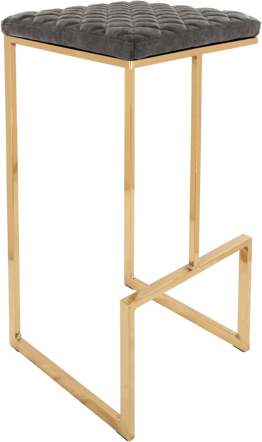 HomeStock Modern Bar Stools Set of 2 - PU Leather, Gold Frame, Kitchen Island Stools, Counter Height