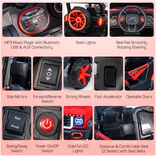 Image of Toyzone Panther Electric Jeep (Red) | 12V Rechargeable Ride on with 5Ah Battery | Music Player with BT, USB & AUX | Smooth Acceleration | 6M Battery Warranty | Age 3-10 Years, Upto 50 kg