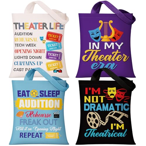 Image of Paterr 4 Pack Theater Tote Bags Gift for Drama Actors and Students,Theatre
