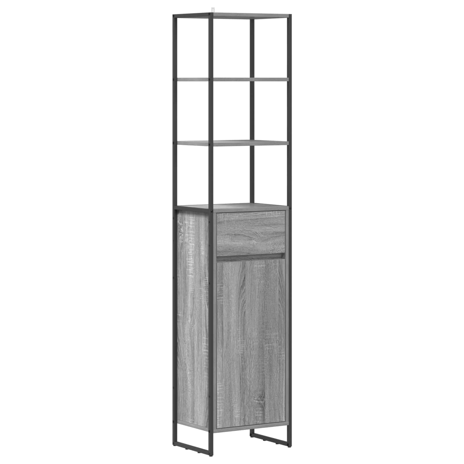 Armario alto para cuarto de baño gris Sonoma, estantería estrecha ideal para organizar el aseo